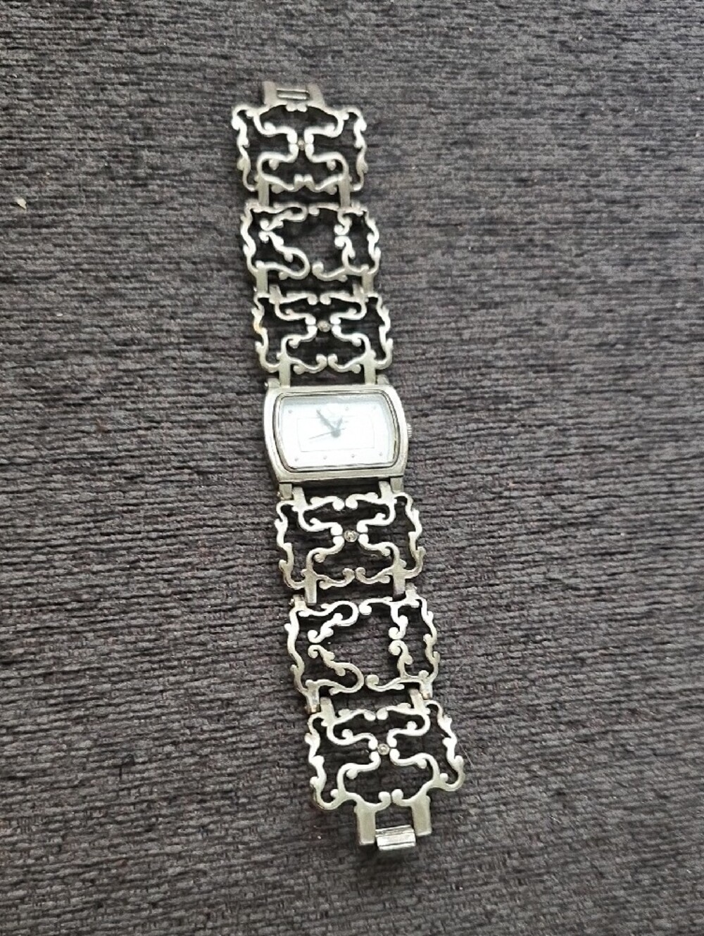 Brighton Silver Filigree Link Bracelet Watch with White Dial